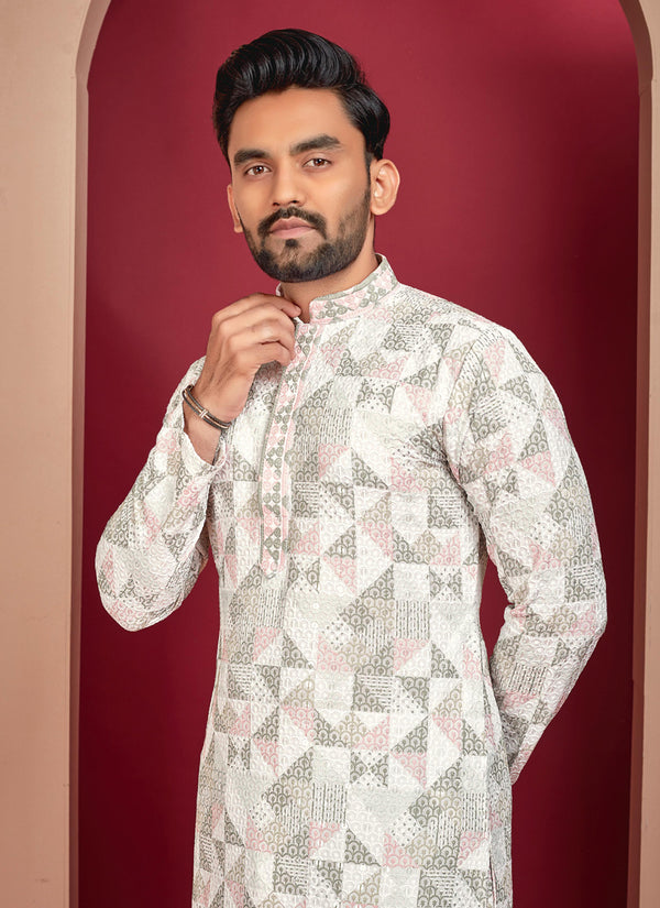 Prazu Fashion Off White Rayon Lucknowi Work Kurta