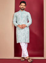 Thumbnail for Prazu Fashion Off White Rayon Lucknowi Work Kurta