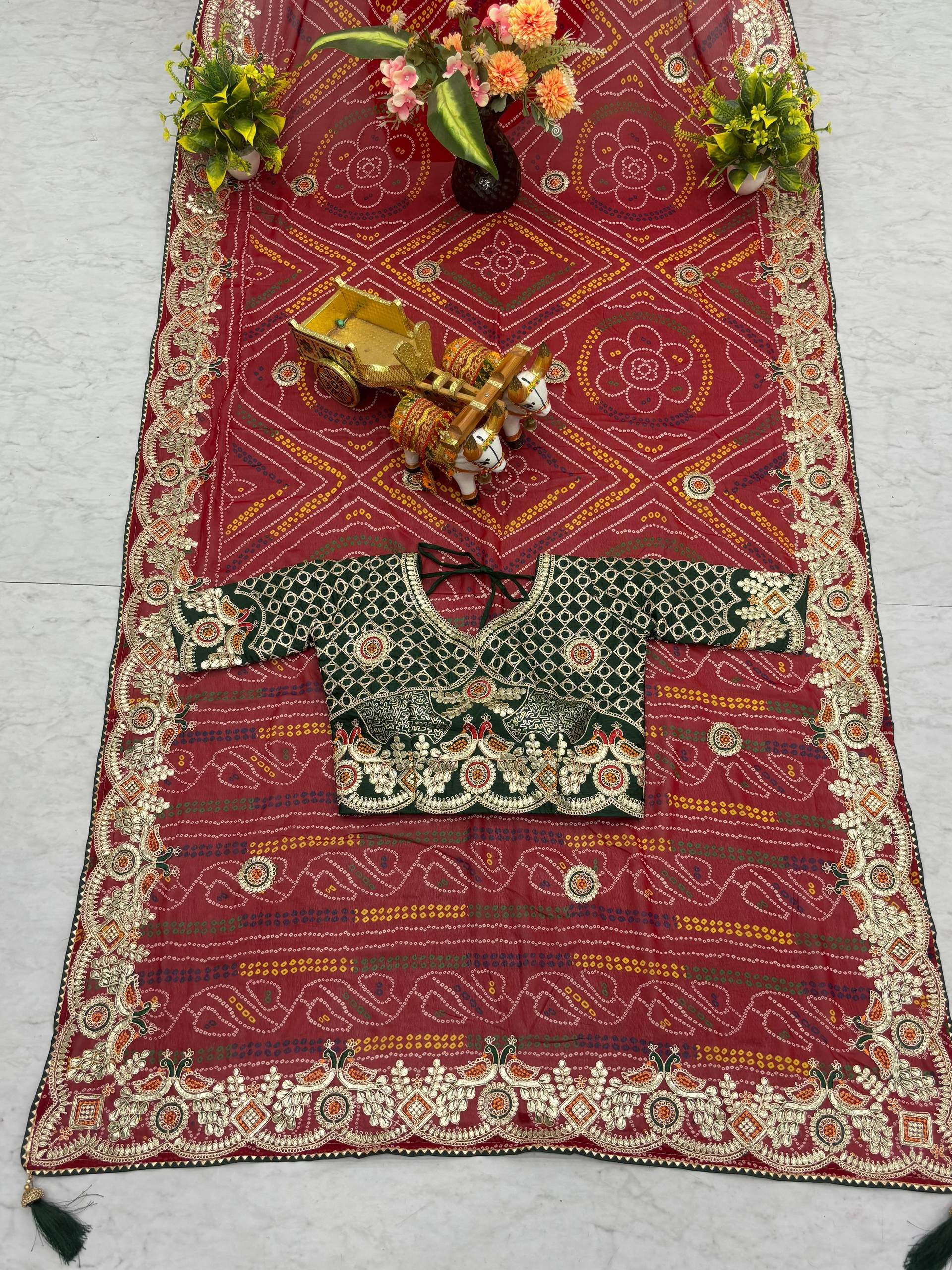 SDF New Festival bandhrej Red saree
