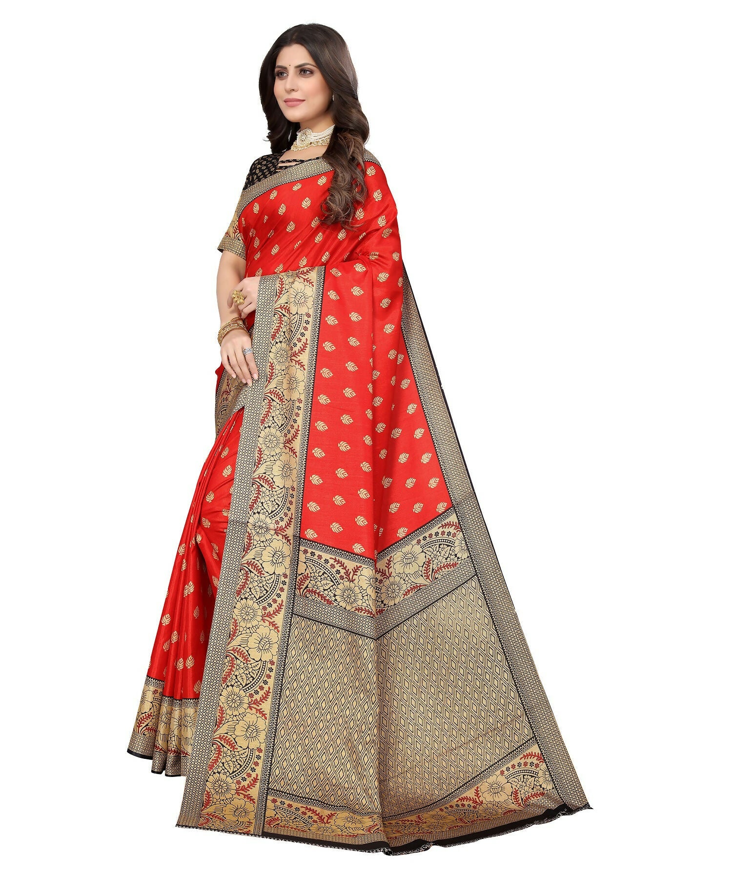Vamika Red Printed Art Silk Saree - Distacart