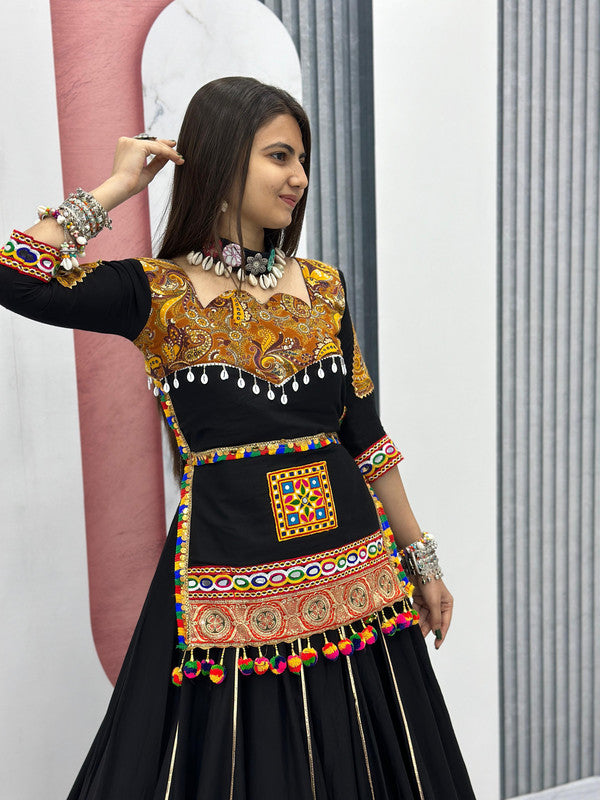 Malishka Cotton With Gamthi Work Navratri Special Lehenga Choli Set - Black