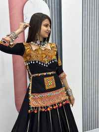 Thumbnail for Malishka Cotton With Gamthi Work Navratri Special Lehenga Choli Set - Black
