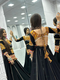 Thumbnail for Malishka Cotton With Gamthi Work Navratri Special Lehenga Choli Set - Black