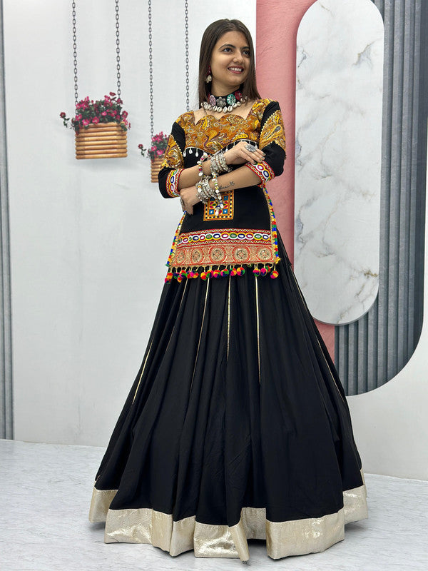Malishka Cotton With Gamthi Work Navratri Special Lehenga Choli Set - Black