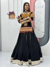 Thumbnail for Malishka Cotton With Gamthi Work Navratri Special Lehenga Choli Set - Black