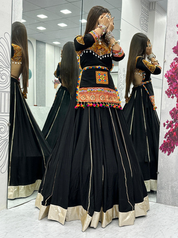 Malishka Cotton With Gamthi Work Navratri Special Lehenga Choli Set - Black