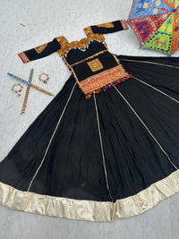 Thumbnail for Malishka Cotton With Gamthi Work Navratri Special Lehenga Choli Set - Black