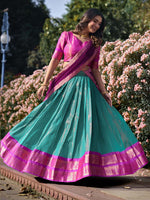 Thumbnail for Evanik Women South-Style Kanchipuram Silk Stitched Lehenga With Unstitched Blouse & Dupatta