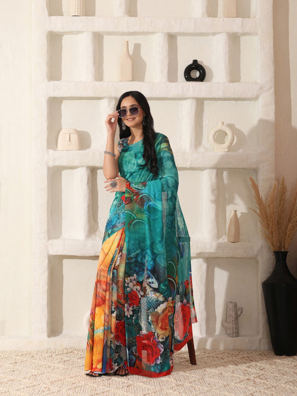 Shivam Fabrics Multi Color Georgette Fabric Printed Saree