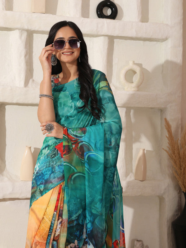 Shivam Fabrics Multi Color Georgette Fabric Printed Saree