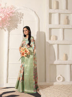 Thumbnail for Shivam Fabrics Green Lichi Patta Fabric Printed Saree