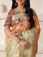 Thumbnail for Shivam Fabrics Peach Lichi Patta Fabric Printed Saree