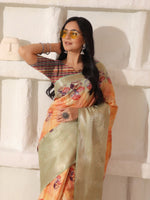 Thumbnail for Shivam Fabrics Peach Lichi Patta Fabric Printed Saree