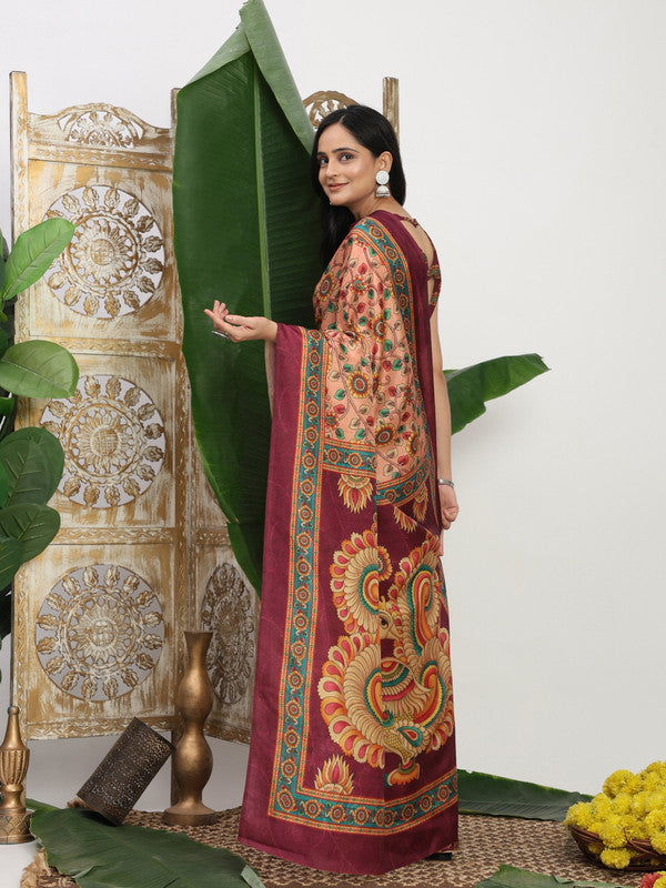 Shivam Fabrics Pink Tussar Silk Fabric Printed Saree