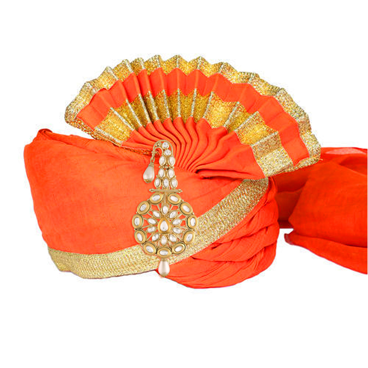 Gold Plated Traditional Kundan Safa Kalangi Brooch for Groom/Men/Dulha Pagadi - Wahe Jewels