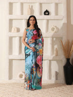 Thumbnail for Shivam Fabrics Sky Blue Turkey Fabric Printed Saree