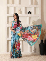 Thumbnail for Shivam Fabrics Sky Blue Turkey Fabric Printed Saree