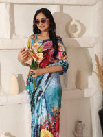 Thumbnail for Shivam Fabrics Sky Blue Turkey Fabric Printed Saree