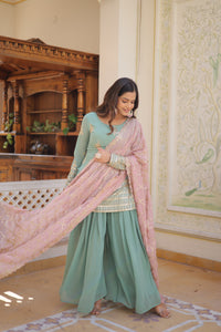Thumbnail for Sonakshi Women's Sky Blue Faux Georgette Sequins Thread Embroidered Sharara Sets