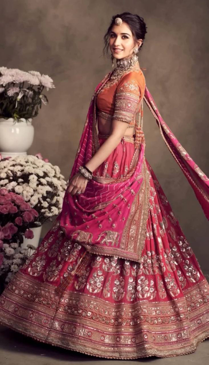 Sonakshi Women's Rani Pink Faux Georgette Sequins Embroidered Lehenga Choli Set