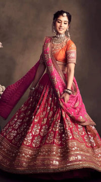 Thumbnail for Sonakshi Women's Rani Pink Faux Georgette Sequins Embroidered Lehenga Choli Set