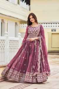 Thumbnail for Sonakshi Women's Onion Faux Georgette 7MM Sequins Embroidered Lehenga Choli Set
