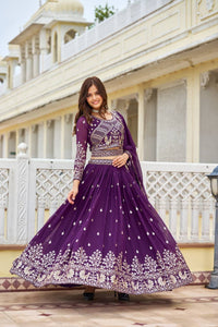 Thumbnail for Sonakshi Women's Purple Faux Georgette 7MM Sequins Embroidered Lehenga Choli Set