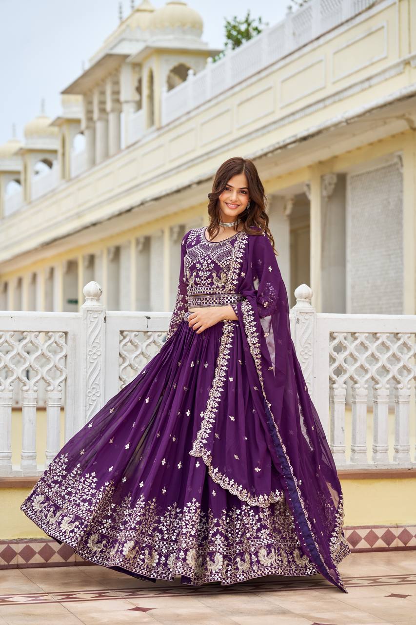 Sonakshi Women's Purple Faux Georgette 7MM Sequins Embroidered Lehenga Choli Set