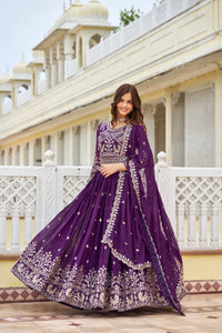 Thumbnail for Sonakshi Women's Purple Faux Georgette 7MM Sequins Embroidered Lehenga Choli Set