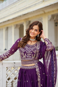 Thumbnail for Sonakshi Women's Purple Faux Georgette 7MM Sequins Embroidered Lehenga Choli Set