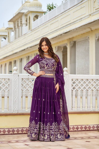 Sonakshi Women's Purple Faux Georgette 7MM Sequins Embroidered Lehenga Choli Set