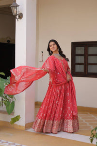 Thumbnail for Sonakshi Women's Pink Faux Georgette Sequins Embroidered Lehenga Choli Set