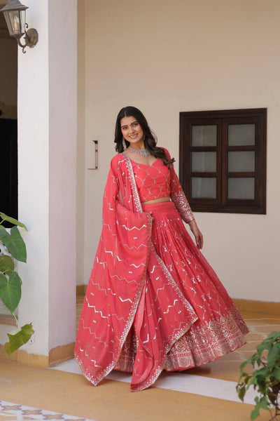 Sonakshi Women's Pink Faux Georgette Sequins Embroidered Lehenga Choli Set
