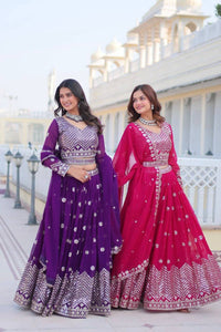 Thumbnail for Sonakshi Women's Purple & Rani Pink Faux Georgette 7MM Sequins Embroidered Lehenga Choli Combo Set