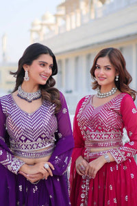 Thumbnail for Sonakshi Women's Purple & Rani Pink Faux Georgette 7MM Sequins Embroidered Lehenga Choli Combo Set