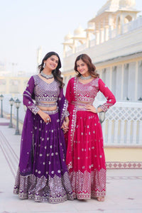 Thumbnail for Sonakshi Women's Purple & Rani Pink Faux Georgette 7MM Sequins Embroidered Lehenga Choli Combo Set