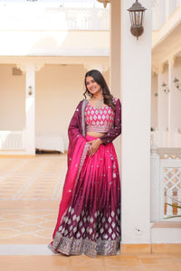 Thumbnail for Sonakshi Women's Pink Chinon 7MM Sequins Embroidered Lehenga Choli Set