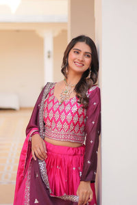 Thumbnail for Sonakshi Women's Pink Chinon 7MM Sequins Embroidered Lehenga Choli Set