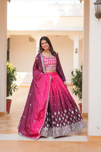 Thumbnail for Sonakshi Women's Pink Chinon 7MM Sequins Embroidered Lehenga Choli Set