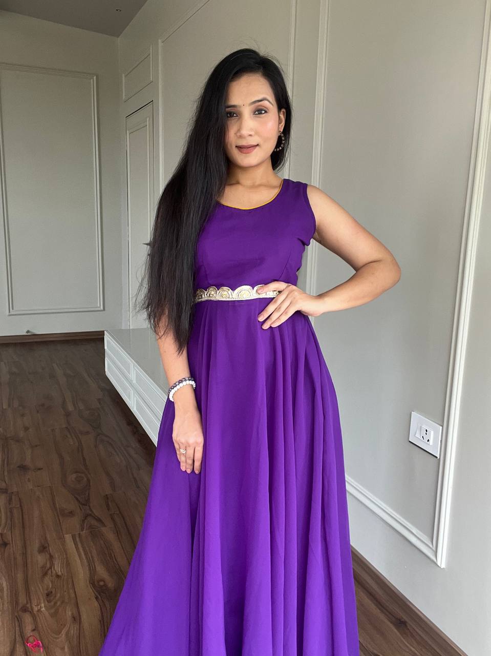 Sonakshi Women's Purple Faux Georgette Embroidered Lace Work Kurta with Shrug Set