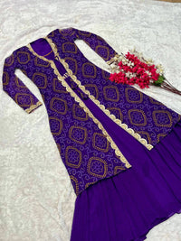 Thumbnail for Sonakshi Women's Purple Faux Georgette Embroidered Lace Work Kurta with Shrug Set