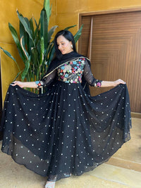 Thumbnail for Sonakshi Women's Black Faux Georgette Sequins Embroidered Anarkali Dress with Dupatta