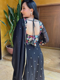 Thumbnail for Sonakshi Women's Black Faux Georgette Sequins Embroidered Anarkali Dress with Dupatta