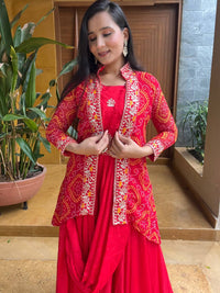 Thumbnail for Sonakshi Women's Red Chinon Embroidered Lace Work Long Anarkali Sets