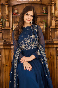 Thumbnail for Sonakshi Women's Navy Blue Faux Georgette 3MM Sequins Embroidered Anarkali Dress with Dupatta