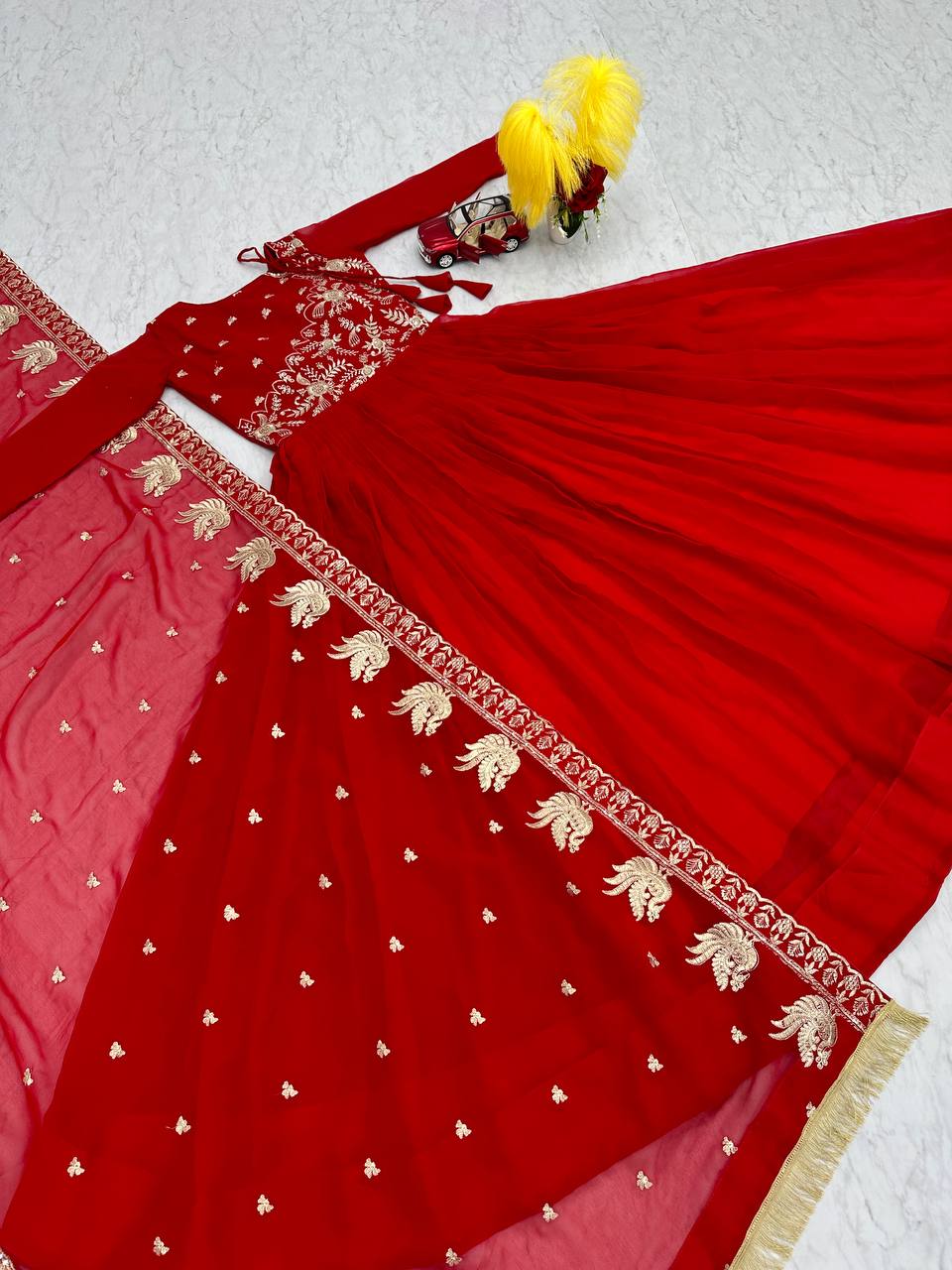 Sonakshi Women's Red Faux Georgette 3MM Sequins Embroidered Anarkali Dress with Dupatta