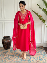 Thumbnail for Lyush Women Party Wear Embroidery Worked Kurta With Pant And Dupatta Set - Pink