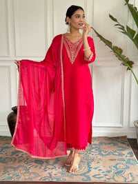 Thumbnail for Lyush Women Party Wear Embroidery Worked Kurta With Pant And Dupatta Set - Pink