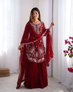 Thumbnail for Lehenga Mart Designer Wedding Wear Sharara Suit For Women - Red - Distacart