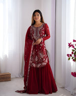 Thumbnail for Lehenga Mart Designer Wedding Wear Sharara Suit For Women - Red - Distacart